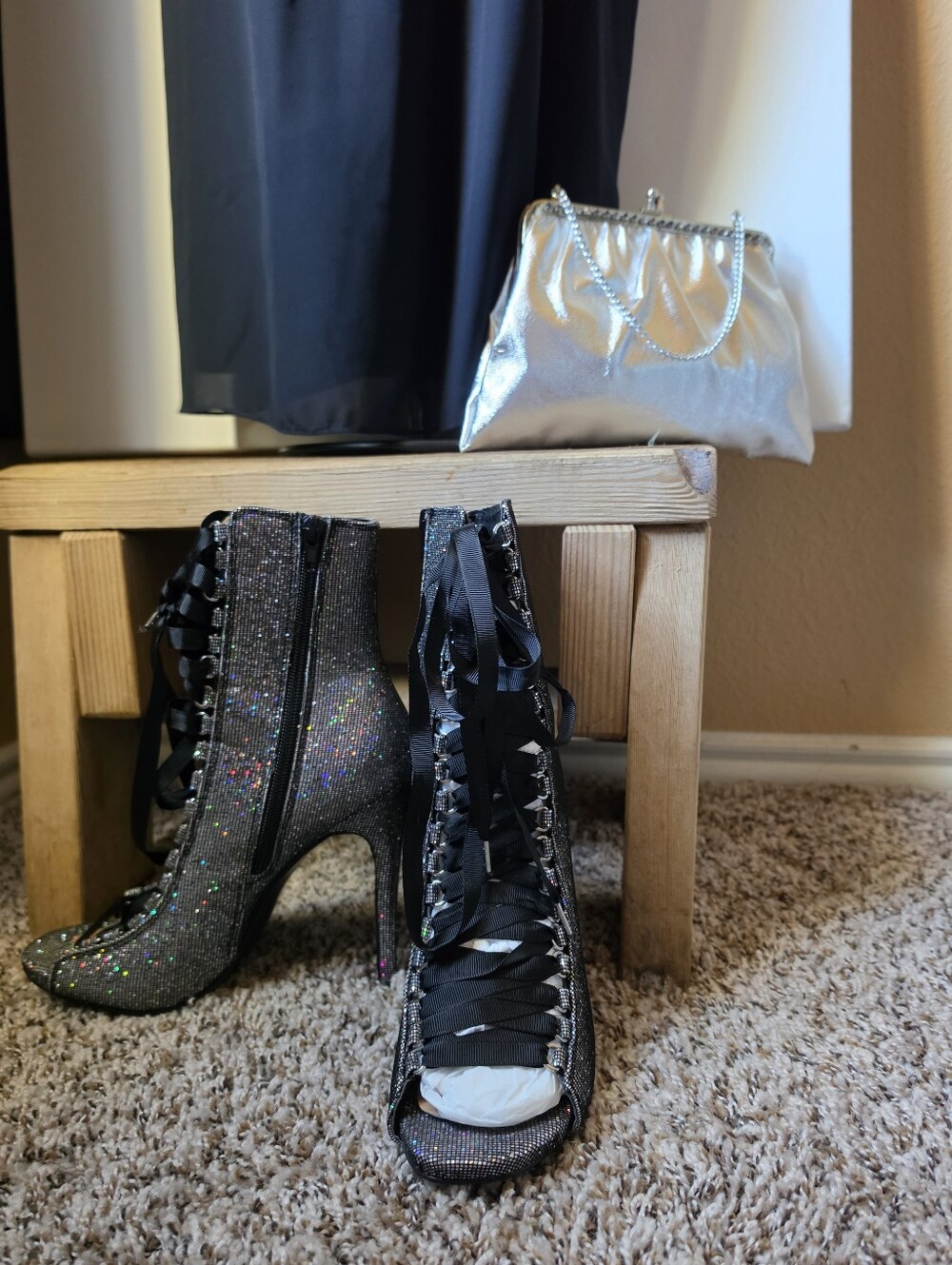 Fever Silver Holographic Lace-Up Stiletto Heel By Steve Madden Size 8M